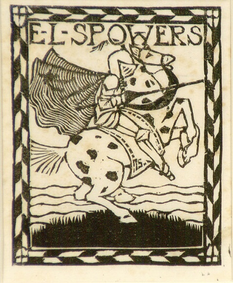 Artist: b'Spowers, Ethel.' | Title: b'Bookplate: E.L. Spowers' | Date: c.1927 | Technique: b'linocut, printed in black ink, from one block' Artist: b'Spowers, Ethel.' | Title: b'Bookplate: E.L. Spowers' | Date: c.1927 | Technique: b'linocut, printed in black ink, from one block'