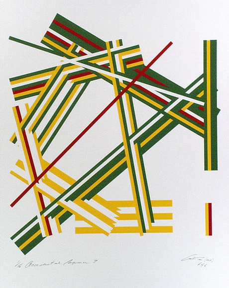Artist: b'Croston, Doug' | Title: b'Accidental sequence 3.' | Date: 1978, February | Technique: b'screenprint, printed in colour, from three stencils' | Copyright: b'Courtesy of the artist' Artist: b'Croston, Doug' | Title: b'Accidental sequence 3.' | Date: 1978, February | Technique: b'screenprint, printed in colour, from three stencils' | Copyright: b'Courtesy of the artist'