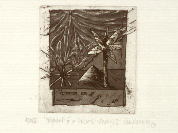 Artist: b'Cummins, Cathy.' | Title: bFragment of a dream's journey II | Date: 1983 | Technique: b'etching and aquatint, printed in black ink, from one plate' Artist: b'Cummins, Cathy.' | Title: bFragment of a dream's journey II | Date: 1983 | Technique: b'etching and aquatint, printed in black ink, from one plate'