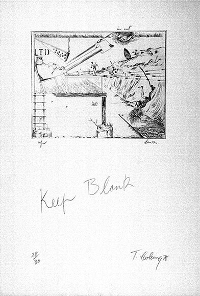 Artist: b'COLEING, Tony' | Title: b'Keep blank.' | Date: 1978 | Technique: b'hardground etching, printed in black ink, from one plate' Artist: b'COLEING, Tony' | Title: b'Keep blank.' | Date: 1978 | Technique: b'hardground etching, printed in black ink, from one plate'