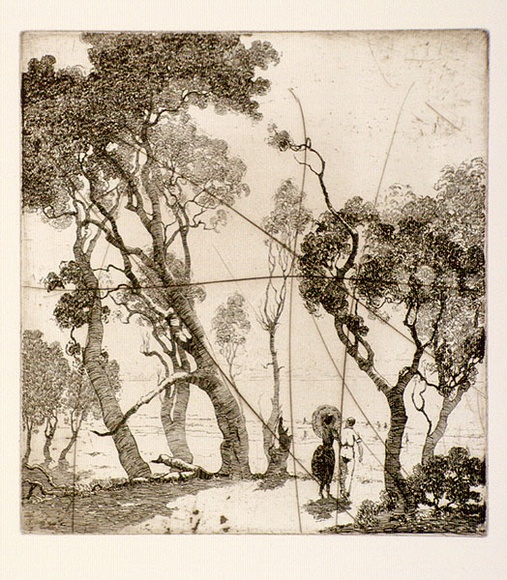 Artist: b'FEINT, Adrian' | Title: b'(Couple walking under trees).' | Date: c.1925 | Copyright: b'Courtesy the Estate of Adrian Feint' Artist: b'FEINT, Adrian' | Title: b'(Couple walking under trees).' | Date: c.1925 | Copyright: b'Courtesy the Estate of Adrian Feint'