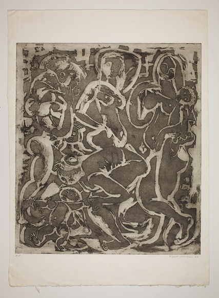 Artist: b'Haxton, Elaine' | Title: b'(Group of nude women and children)' | Date: 1968 | Technique: b'open-bite etching and aquatint' Artist: b'Haxton, Elaine' | Title: b'(Group of nude women and children)' | Date: 1968 | Technique: b'open-bite etching and aquatint'