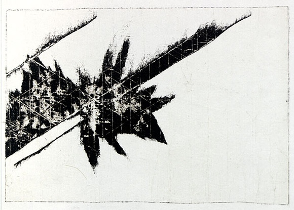 Artist: b'Roberts, Neil.' | Title: b'Eruptions 9' | Date: 1991 | Technique: b'pigment-transfer, printed in brown ink, from one bitumen paper plate' Artist: b'Roberts, Neil.' | Title: b'Eruptions 9' | Date: 1991 | Technique: b'pigment-transfer, printed in brown ink, from one bitumen paper plate'