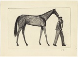 Title: Strapper and horse | Date: c.1956 | Technique: drypoint, printed in black ink, from one copper plate