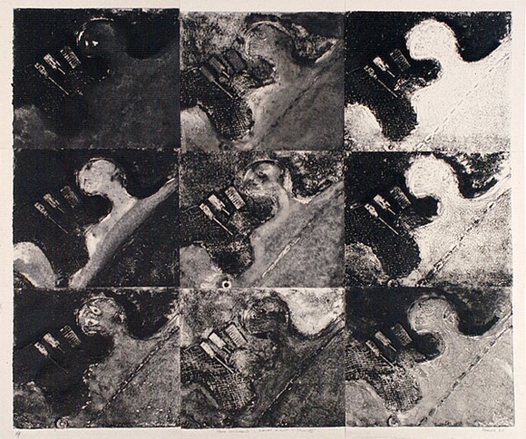 Artist: b'Covell, Deborah.' | Title: b'Boat Harbour - Ritual of time and change.' | Date: 1985 | Technique: b'collagraph' Artist: b'Covell, Deborah.' | Title: b'Boat Harbour - Ritual of time and change.' | Date: 1985 | Technique: b'collagraph'