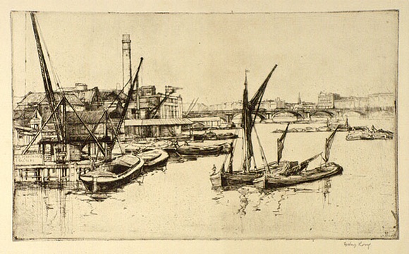 Artist: b'Long, Sydney.' | Title: b'The river from Blackfriars Bridge' | Date: 1925 | Technique: b'line-etching, drypoint printed in black ink from one copper plate' | Copyright: b'Reproduced with the kind permission of the Ophthalmic Research Institute of Australia' Artist: b'Long, Sydney.' | Title: b'The river from Blackfriars Bridge' | Date: 1925 | Technique: b'line-etching, drypoint printed in black ink from one copper plate' | Copyright: b'Reproduced with the kind permission of the Ophthalmic Research Institute of Australia'