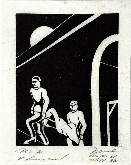 Artist: b'Haefliger, Paul.' | Title: b'Illustration for Oscar Wilde, Ballad of Reading Goal' | Date: 1931-32 | Technique: b'linocut, printed in black ink, from one block' Artist: b'Haefliger, Paul.' | Title: b'Illustration for Oscar Wilde, Ballad of Reading Goal' | Date: 1931-32 | Technique: b'linocut, printed in black ink, from one block'