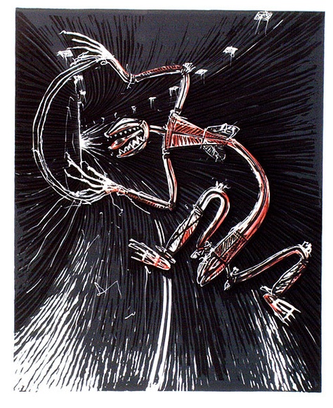 Artist: b'Casey, Karen.' | Title: b'Danse macabre' | Date: 1989 | Technique: b'linocut, printed in colour, from mutlitple blocks' Artist: b'Casey, Karen.' | Title: b'Danse macabre' | Date: 1989 | Technique: b'linocut, printed in colour, from mutlitple blocks'