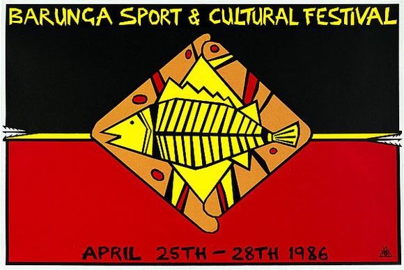 Artist: b'REDBACK GRAPHIX' | Title: b'Barunga sport & cultural festival 1986..' | Date: 1986 | Technique: b'screenprint, printed in colour, from three stencils' | Copyright: b'\xc2\xa9 Michael Callaghan, Redback Graphix' Artist: b'REDBACK GRAPHIX' | Title: b'Barunga sport & cultural festival 1986..' | Date: 1986 | Technique: b'screenprint, printed in colour, from three stencils' | Copyright: b'\xc2\xa9 Michael Callaghan, Redback Graphix'