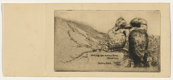 Artist: b'Long, Sydney.' | Title: b'Christmas card: 1923' | Date: 1923 | Technique: b'line-etching, printed in black ink with plate-tone, from one copper plate' | Copyright: b'Reproduced with the kind permission of the Ophthalmic Research Institute of Australia' Artist: b'Long, Sydney.' | Title: b'Christmas card: 1923' | Date: 1923 | Technique: b'line-etching, printed in black ink with plate-tone, from one copper plate' | Copyright: b'Reproduced with the kind permission of the Ophthalmic Research Institute of Australia'