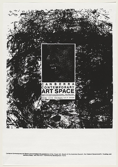 Artist: b'de Medici, eX' | Title: b'Canberra Contemporary ARTSPACE.' | Date: 1987 | Technique: b'screenprint, printed in black ink, from one stencil' | Copyright: b'\xc2\xa9 Ex de Medici' Artist: b'de Medici, eX' | Title: b'Canberra Contemporary ARTSPACE.' | Date: 1987 | Technique: b'screenprint, printed in black ink, from one stencil' | Copyright: b'\xc2\xa9 Ex de Medici'