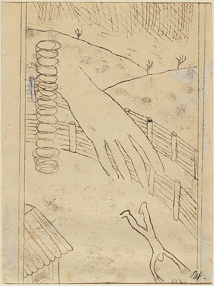 Artist: b'Simon, Bruno.' | Title: b'... and thrown back again.' | Date: 1941 | Technique: b'monotype, printed in brown ink, from one plate' Artist: b'Simon, Bruno.' | Title: b'... and thrown back again.' | Date: 1941 | Technique: b'monotype, printed in brown ink, from one plate'