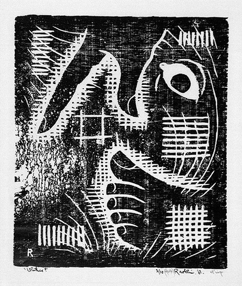 Artist: b'Hawkins, Weaver.' | Title: b'Whither?' | Date: 1961 | Technique: b'linocut, printed in black ink, from one block' | Copyright: b'The Estate of H.F Weaver Hawkins' Artist: b'Hawkins, Weaver.' | Title: b'Whither?' | Date: 1961 | Technique: b'linocut, printed in black ink, from one block' | Copyright: b'The Estate of H.F Weaver Hawkins'