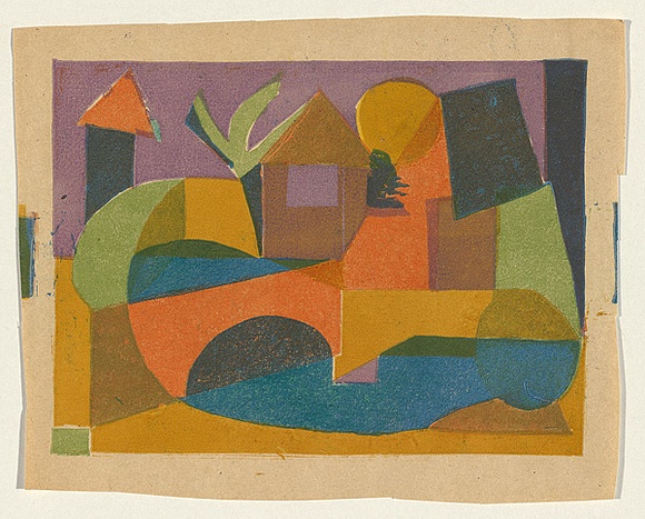 Title: b'The red bridge' | Date: c. 1955 | Technique: b'screenprint, printed in colour, from multiple stencils'
