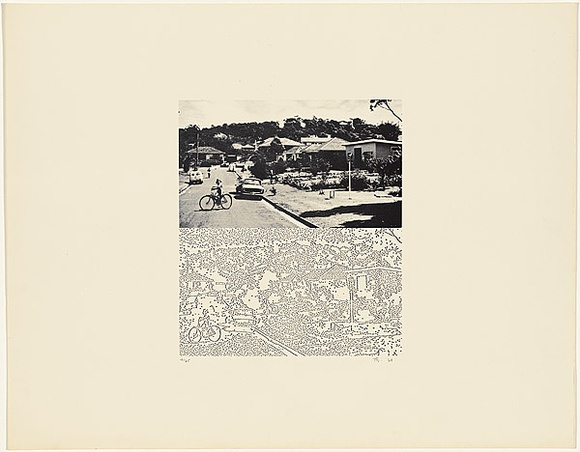 Title: b'The suburbs' | Date: 1968 | Technique: b'offset-lithograph, printed in black ink, from one plate'