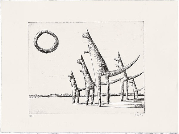Artist: b'Kelly, John.' | Title: b'The sun-lovers' | Date: 2002 | Technique: b'etching, printed in black ink, from one plate' | Copyright: b'\xc2\xa9 John Kelly. Licensed by VISCOPY, Australia.' Artist: b'Kelly, John.' | Title: b'The sun-lovers' | Date: 2002 | Technique: b'etching, printed in black ink, from one plate' | Copyright: b'\xc2\xa9 John Kelly. Licensed by VISCOPY, Australia.'