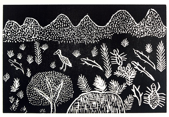 Artist: b'PWERLE, Jean' | Title: b'not titled [No.61]' | Date: 1990 | Technique: b'woodcut, printed in black ink, from one block'