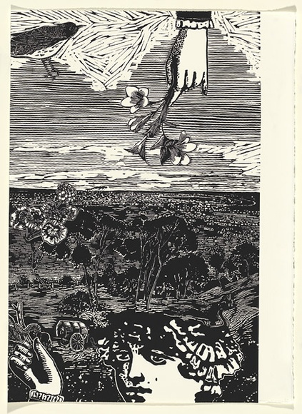 Title: bView of Geelong toward great, great grandmother Stinton's garden - Panel 3 | Date: 2007 | Technique: b'linocut, printed in black ink, from one block' Title: bView of Geelong toward great, great grandmother Stinton's garden - Panel 3 | Date: 2007 | Technique: b'linocut, printed in black ink, from one block'