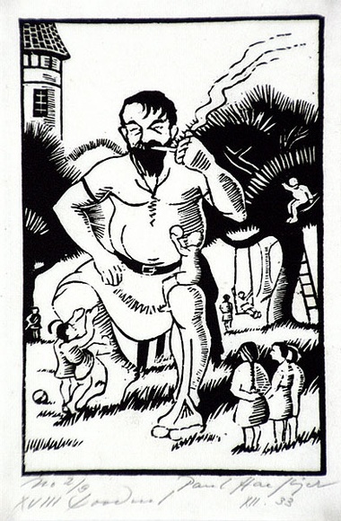 Artist: b'Haefliger, Paul.' | Title: b'Illustration for Oscar Wilde tale' | Date: 1931-33 | Technique: b'woodcut, printed in black ink, from one block' Artist: b'Haefliger, Paul.' | Title: b'Illustration for Oscar Wilde tale' | Date: 1931-33 | Technique: b'woodcut, printed in black ink, from one block'