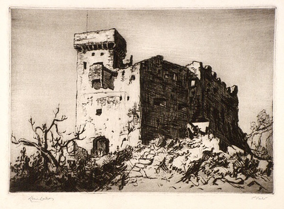 Artist: b'LINDSAY, Lionel' | Title: b'The castle, Roquebrune, South France' | Date: 1926 | Technique: b'drypoint, printed in brown ink with plate-tone, from one plate' | Copyright: b'Courtesy of the National Library of Australia' Artist: b'LINDSAY, Lionel' | Title: b'The castle, Roquebrune, South France' | Date: 1926 | Technique: b'drypoint, printed in brown ink with plate-tone, from one plate' | Copyright: b'Courtesy of the National Library of Australia'