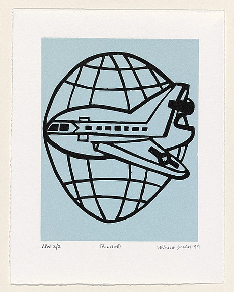 Artist: b'Bolch, Ursula.' | Title: b'Tailwind' | Date: 1999, November | Technique: b'linocut, printed in colour, from two blocks' Artist: b'Bolch, Ursula.' | Title: b'Tailwind' | Date: 1999, November | Technique: b'linocut, printed in colour, from two blocks'
