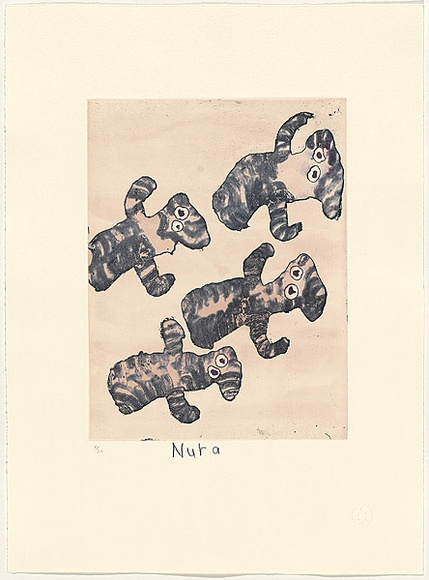 Artist: b'RUPERT, Nura' | Title: b'Tjulpu parpakani (flying birds)' | Date: 2007 | Technique: b'etching, printed in colour, from three plates' | Copyright: b'\xc2\xa9 Nura Rupert. Licensed by VISCOPY, Australia, 2008.' Artist: b'RUPERT, Nura' | Title: b'Tjulpu parpakani (flying birds)' | Date: 2007 | Technique: b'etching, printed in colour, from three plates' | Copyright: b'\xc2\xa9 Nura Rupert. Licensed by VISCOPY, Australia, 2008.'