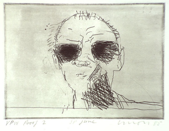 Artist: b'Lincoln, Kevin.' | Title: b'SP June' | Date: 1985 | Technique: b'etching, printed in black ink, from one plate' Artist: b'Lincoln, Kevin.' | Title: b'SP June' | Date: 1985 | Technique: b'etching, printed in black ink, from one plate'