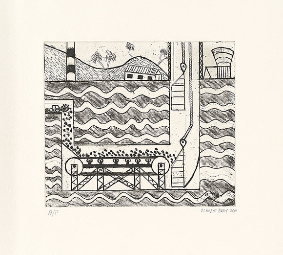 Artist: b'Bray, Vincent.' | Title: b'not titled [conveyor belt]' | Date: 2001 | Technique: b'etching, printed in black ink, from one plate'