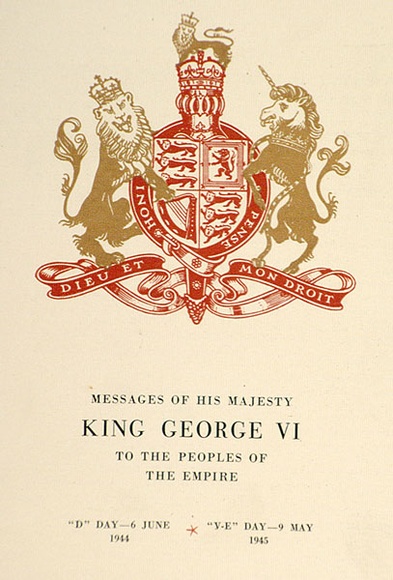 Artist: b'FEINT, Adrian' | Title: b'Message of His Majesty King George VI.' | Date: 1945 | Technique: b'process block, printed in colour' | Copyright: b'Courtesy the Estate of Adrian Feint' Artist: b'FEINT, Adrian' | Title: b'Message of His Majesty King George VI.' | Date: 1945 | Technique: b'process block, printed in colour' | Copyright: b'Courtesy the Estate of Adrian Feint'