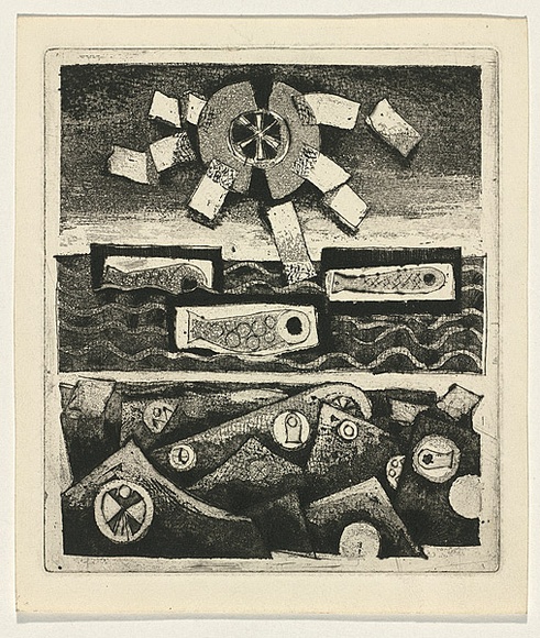 Title: b'Panel for the seven days of creation 9' | Date: c.1965 | Technique: b'etching and aquatint, printed in black ink, from one plate' Title: b'Panel for the seven days of creation 9' | Date: c.1965 | Technique: b'etching and aquatint, printed in black ink, from one plate'