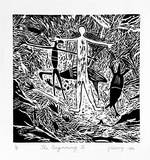 Artist: JENUARRIE | Title: The beginning II | Date: 1986 | Technique: llinocut, printed in black from one block