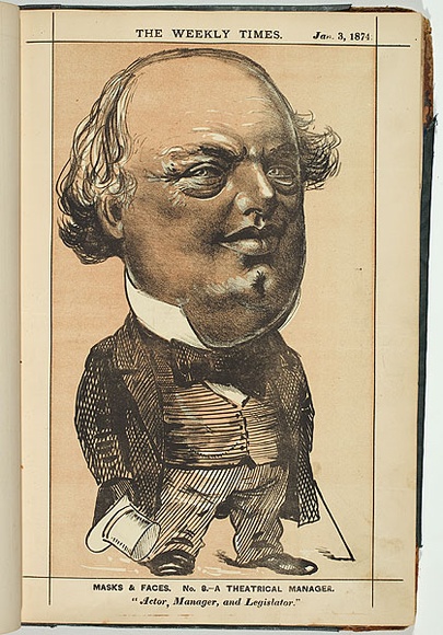 Title: b'Theatrical manager [The Hon. G. Coppin].' | Date: 3 January 1874 | Technique: b'lithograph, printed in colour, from multiple stones'