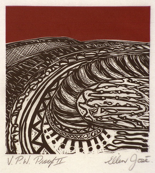 Artist: b'JOSE, Ellen' | Title: b'Landscape (red sky)' | Date: 1987, May | Technique: b'linocut, printed in colour, from two blocks' Artist: b'JOSE, Ellen' | Title: b'Landscape (red sky)' | Date: 1987, May | Technique: b'linocut, printed in colour, from two blocks'
