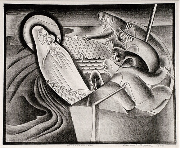 Artist: b'Brown, Vincent.' | Title: b'Madonna del lago.' | Date: 1948 | Technique: b'chalk-lithograph, printed in black ink, from one aluminium plate' Artist: b'Brown, Vincent.' | Title: b'Madonna del lago.' | Date: 1948 | Technique: b'chalk-lithograph, printed in black ink, from one aluminium plate'