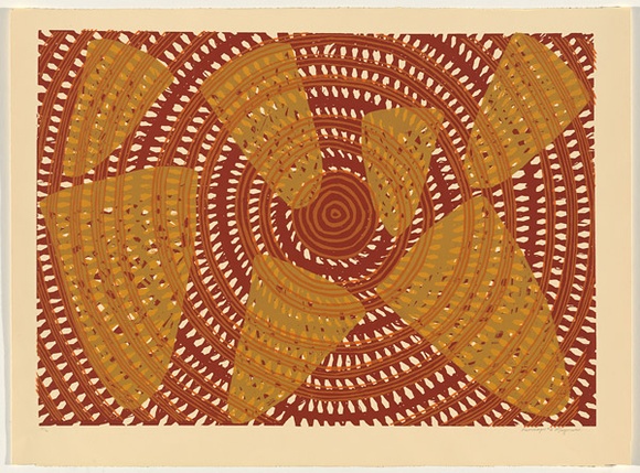 Title: b'Mayuyuk (about mats and dilly bags).' | Date: 2004 | Technique: b'screenprint, printed in colour, from three stencils' Title: b'Mayuyuk (about mats and dilly bags).' | Date: 2004 | Technique: b'screenprint, printed in colour, from three stencils'