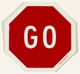 Title: Stop go | Date: 2000 | Technique: embossing (pressed aluminium); screenprint, printed in red ink, from one stencil