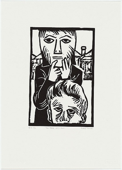 Artist: b'Rooney, Robert.' | Title: b'The mask 1957 - 2001' | Date: 1957 | Technique: b'linocut, printed in black ink, from one block' | Copyright: b'Courtesy of Tolarno Galleries' Artist: b'Rooney, Robert.' | Title: b'The mask 1957 - 2001' | Date: 1957 | Technique: b'linocut, printed in black ink, from one block' | Copyright: b'Courtesy of Tolarno Galleries'