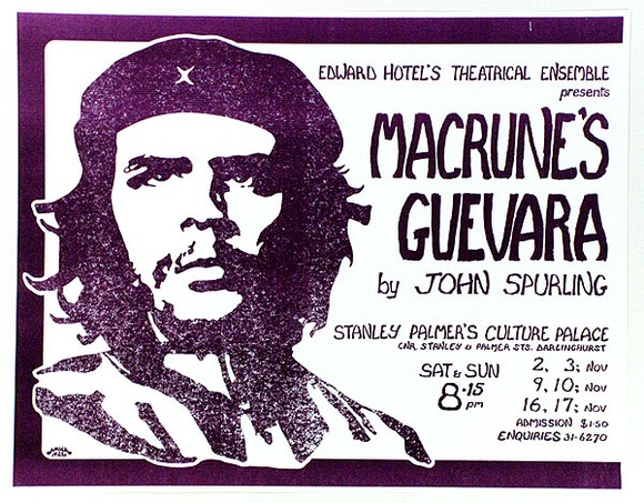 Artist: b'Bolzan, Rick.' | Title: bEdward Hotel's Theatrical Ensemble presents Macrune's Guevara by John Spurling. | Date: 1974 | Technique: b'offset-lithograph' Artist: b'Bolzan, Rick.' | Title: bEdward Hotel's Theatrical Ensemble presents Macrune's Guevara by John Spurling. | Date: 1974 | Technique: b'offset-lithograph'