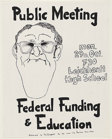 Artist: b'UNKNOWN' | Title: b'Public meeting /Federal funding & education' | Date: 1979 | Technique: b'screenprint, printed in black ink, from one stencil' Artist: b'UNKNOWN' | Title: b'Public meeting /Federal funding & education' | Date: 1979 | Technique: b'screenprint, printed in black ink, from one stencil'