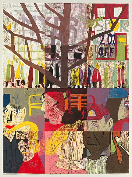 Artist: b'SCOTCH OAKBURN COLLEGE LAUNCESTON' | Title: b'Collins Street 5pm, 1997' | Date: 1997 | Technique: b'linocut, printed in colour, from multiple blocks'