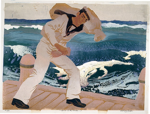 Artist: b'Griffin, Murray.' | Title: b'Home is the sailor' | Date: 1974 | Technique: b'linocut, printed in colour, from multiple blocks; screenprint' Artist: b'Griffin, Murray.' | Title: b'Home is the sailor' | Date: 1974 | Technique: b'linocut, printed in colour, from multiple blocks; screenprint'