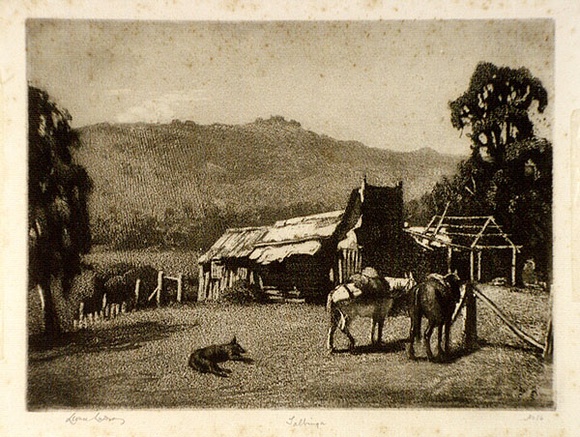 Artist: b'LINDSAY, Lionel' | Title: b'Talbingo' | Date: 1925 | Technique: b'aquatint and burnishing, printed in black ink, from one plate' | Copyright: b'Courtesy of the National Library of Australia' Artist: b'LINDSAY, Lionel' | Title: b'Talbingo' | Date: 1925 | Technique: b'aquatint and burnishing, printed in black ink, from one plate' | Copyright: b'Courtesy of the National Library of Australia'