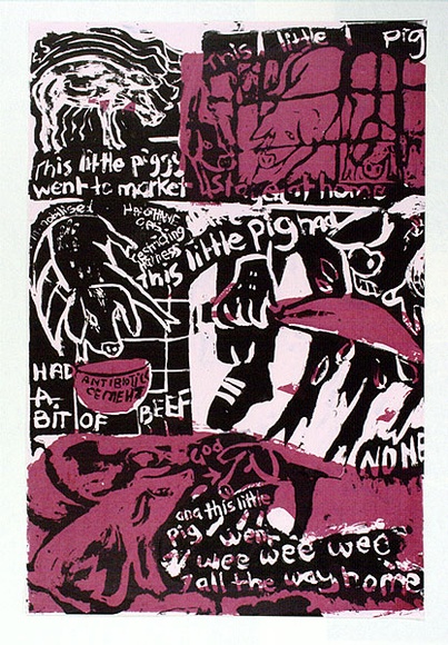 Artist: b'Gibb, Viva Jillian.' | Title: b'This little pig went wee wee wee all the way home' | Technique: b'screenprint, printed in colour, from two stencils' Artist: b'Gibb, Viva Jillian.' | Title: b'This little pig went wee wee wee all the way home' | Technique: b'screenprint, printed in colour, from two stencils'