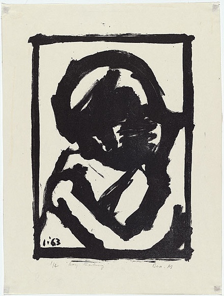 Artist: b'MADDOCK, Bea' | Title: b'Boy eating' | Date: January 1963 | Technique: b'lithograph worked in touche, printed in black ink by hand-burnishing, from one stone' Artist: b'MADDOCK, Bea' | Title: b'Boy eating' | Date: January 1963 | Technique: b'lithograph worked in touche, printed in black ink by hand-burnishing, from one stone'
