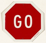 Title: b'Stop go' | Date: 2000 | Technique: b'embossing (pressed aluminium); screenprint, printed in red ink, from one stencil'