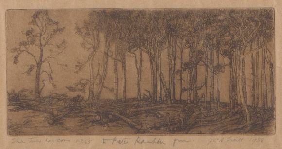 Artist: Traill, Jessie. | Title: Their time has come, in Northumberland | Date: 1938 | Technique: etching, printed in brown ink with plate-tone from one plate