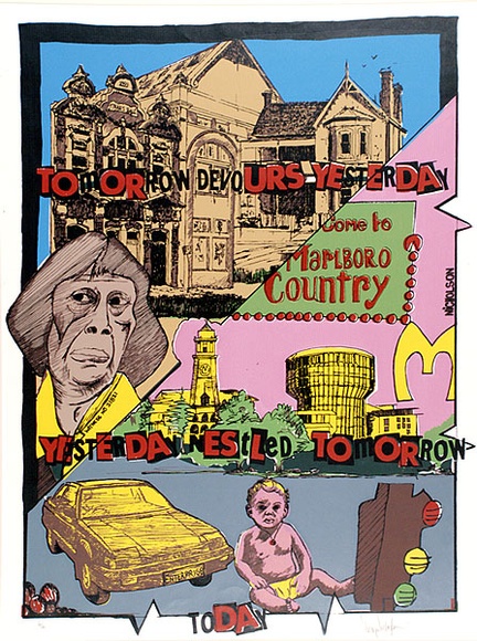 Artist: b'Nicholson, Dean' | Title: b'Today' | Date: 1984 | Technique: b'screenprint, printed in colour, from multiple stencils' Artist: b'Nicholson, Dean' | Title: b'Today' | Date: 1984 | Technique: b'screenprint, printed in colour, from multiple stencils'