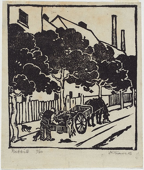 Artist: b'Travers, Hilda.' | Title: b'Rabbits.' | Date: (1932) | Technique: b'linocut, printed in black ink, from one block' Artist: b'Travers, Hilda.' | Title: b'Rabbits.' | Date: (1932) | Technique: b'linocut, printed in black ink, from one block'