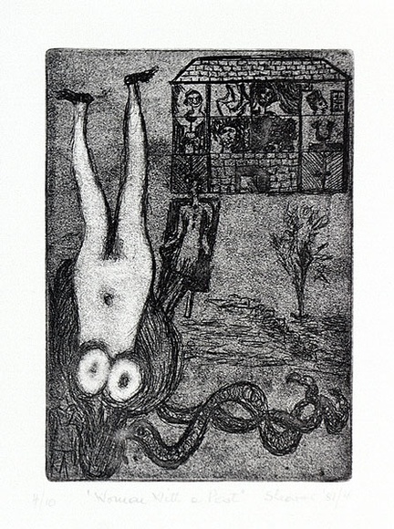 Artist: b'Shearer, Mitzi.' | Title: b'Woman with a past' | Date: 1981 | Technique: b'etching, aquatint, printed in brown, from one plate' Artist: b'Shearer, Mitzi.' | Title: b'Woman with a past' | Date: 1981 | Technique: b'etching, aquatint, printed in brown, from one plate'