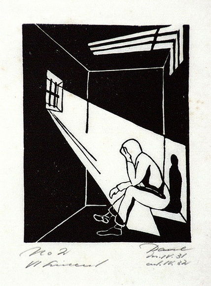 Artist: b'Haefliger, Paul.' | Title: b'Illustration for Oscar Wilde, Ballad of Reading Goal' | Date: 1931-32 | Technique: b'linocut, printed in black ink, from one block' Artist: b'Haefliger, Paul.' | Title: b'Illustration for Oscar Wilde, Ballad of Reading Goal' | Date: 1931-32 | Technique: b'linocut, printed in black ink, from one block'